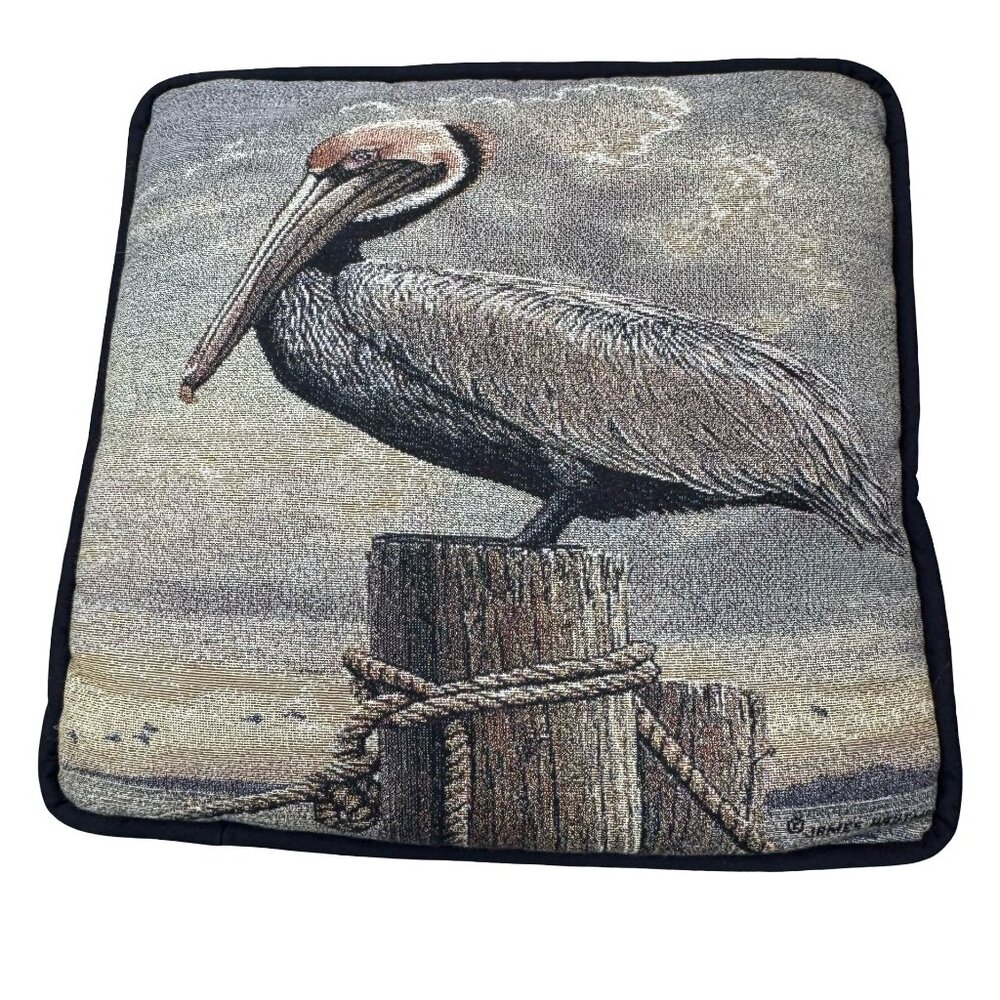 Pelican Tapestry Throw Pillow 14" Riddle Home & Gift Nautical Beach House Lake